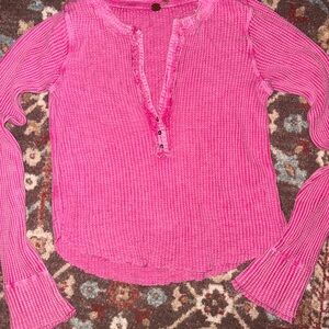 Free People Pink Ribbed Long Sleeve Top